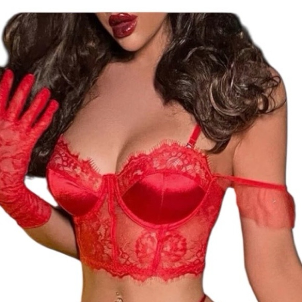 ❤️ Sexy Red Lace Lingerie Set – 3 Piece – XS – New